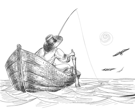 Fisherman drawingのイラスト素材