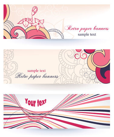 Retro floral paper bannersのイラスト素材