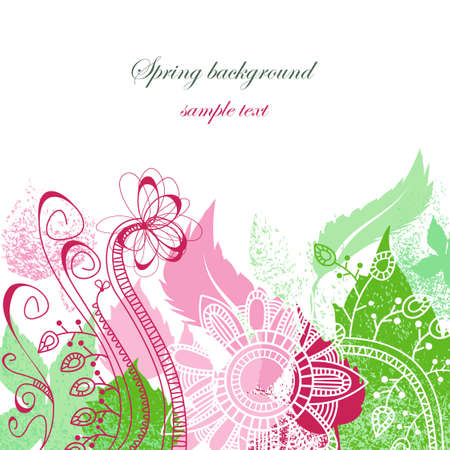 Spring floral background in pink and green のイラスト素材