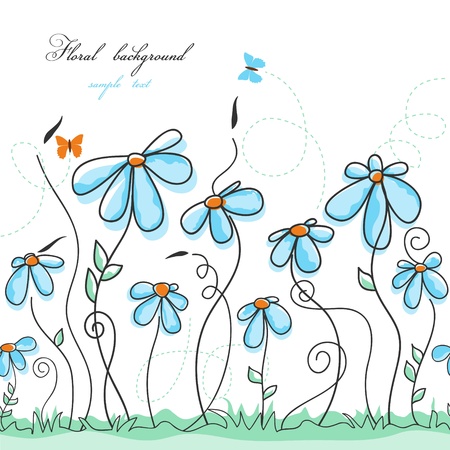 Blue floral garden のイラスト素材