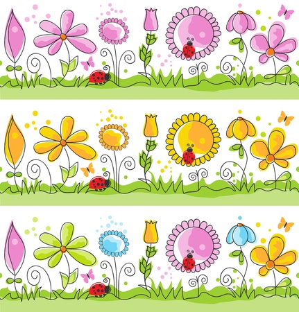 Cartoon summer nature scene (seamless patterns) のイラスト素材