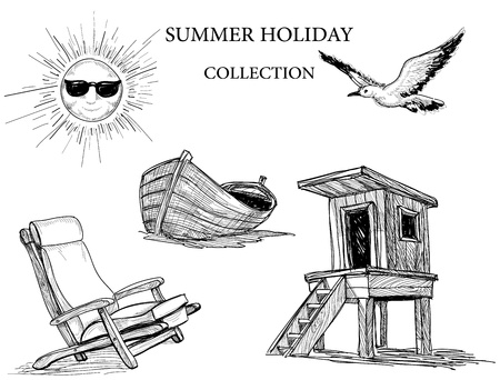 Summer beach collection of iconsのイラスト素材