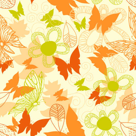 Flowers and butterflies seamless pattern のイラスト素材