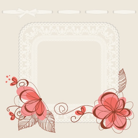Floral invitation card, lace frame for text or photoのイラスト素材