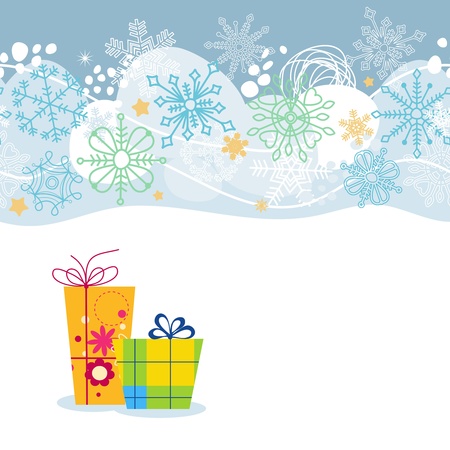 Vector Christmas background with snowflakes and gift boxes のイラスト素材