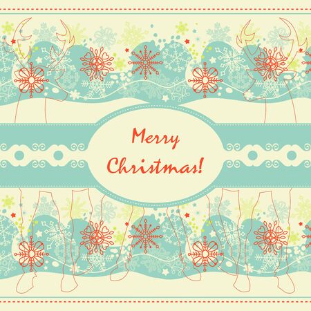 Christmas card decorative deers in retro style のイラスト素材