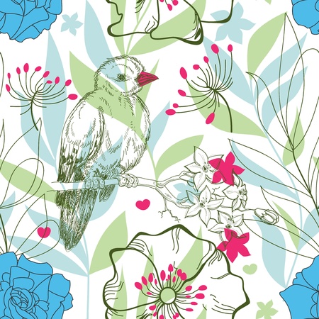 Floral bird seamless pattern のイラスト素材