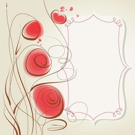 Romantic red flowers and frame for text vector illustration のイラスト素材
