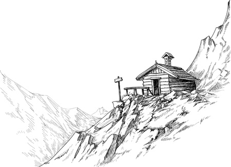 Mountain hut sketch のイラスト素材