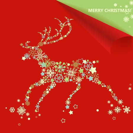 Christmas deer, red paper curled corner のイラスト素材