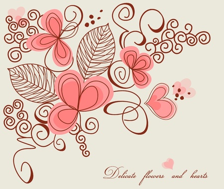 Love decoration, delicate flowers and hearts のイラスト素材
