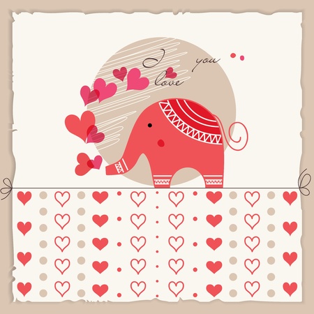 Valentine's day card, cute elephant inloveのイラスト素材