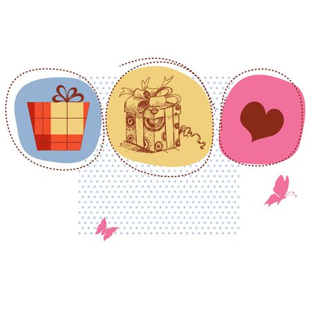 Cute greeting card with gift boxes and love heart のイラスト素材