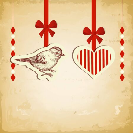 Vintage love card, old paper texture vector illustration のイラスト素材