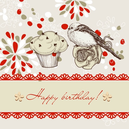 Bird and chocolate chips cupcake background for kidsのイラスト素材