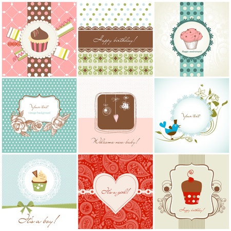 Greeting cards and cupcakes setのイラスト素材