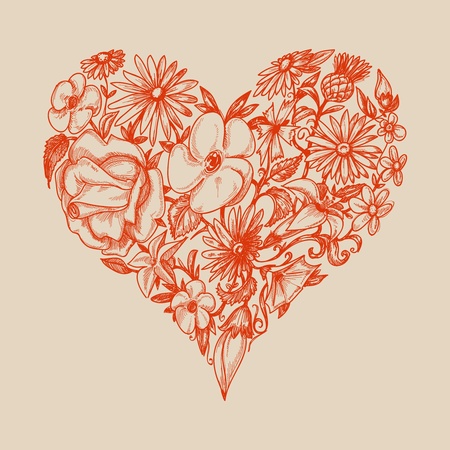 Floral heart shapeのイラスト素材