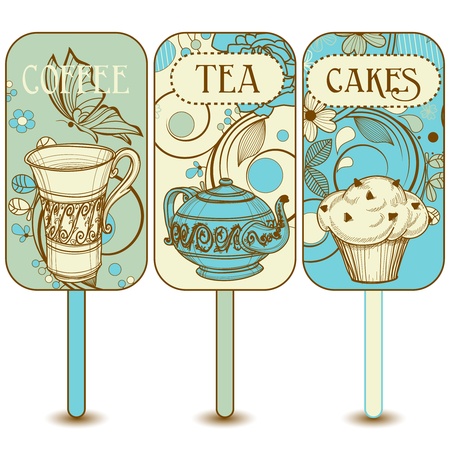 Coffee, tea, cupcakes labelsのイラスト素材
