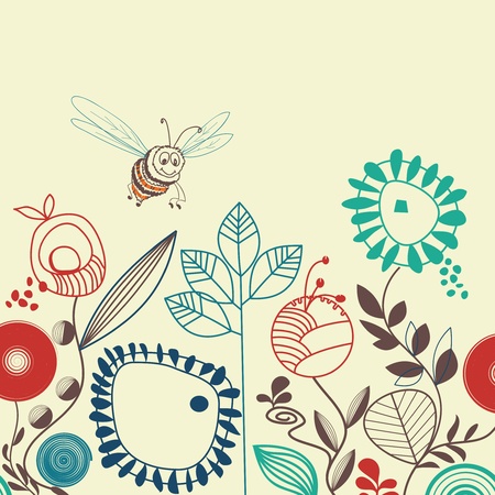 Bees floral gardenのイラスト素材