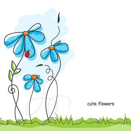 Cute flowers and ladybugのイラスト素材