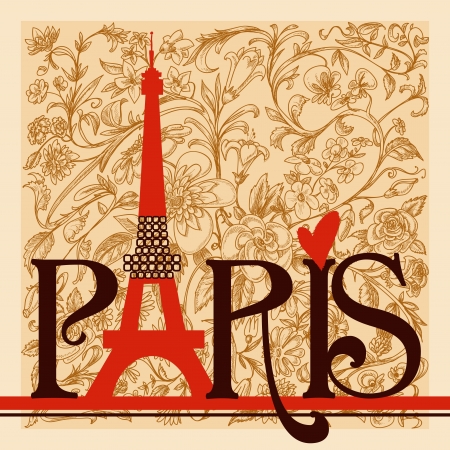 Paris lettering over vintage floral backgroundのイラスト素材