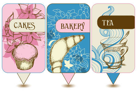 Bakery, tea and cakes labelsのイラスト素材