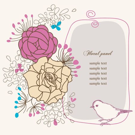 Floral panel and birdのイラスト素材