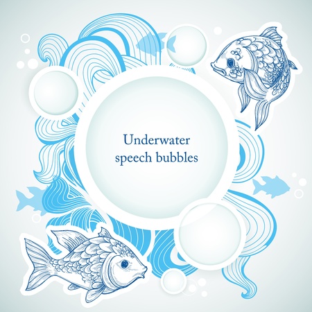 Sea background with fish and speech bubblesのイラスト素材