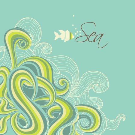 Retro sea waves marine backgroundのイラスト素材