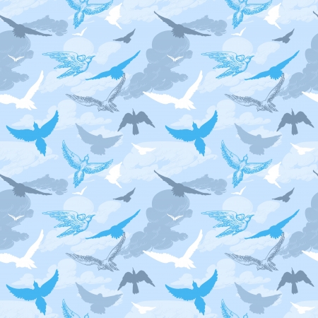 Birds flying in the sky seamless pattern のイラスト素材