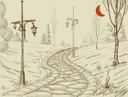 Park alley vector sketch のイラスト素材