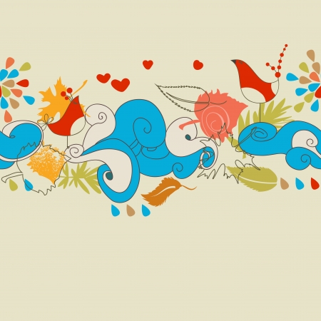 Autumn background with love birds (seamless pattern)のイラスト素材