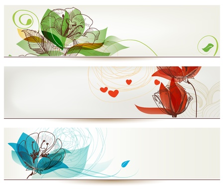 Retro romantic floral bannersのイラスト素材