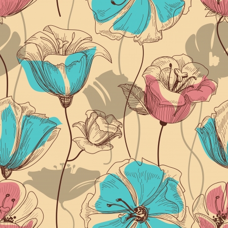 Retro floral seamless patternのイラスト素材
