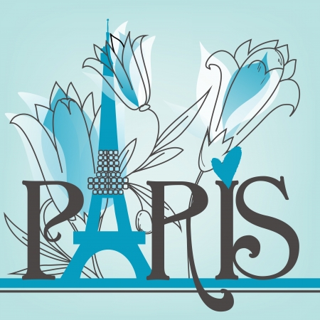 Paris lettering with lilies のイラスト素材