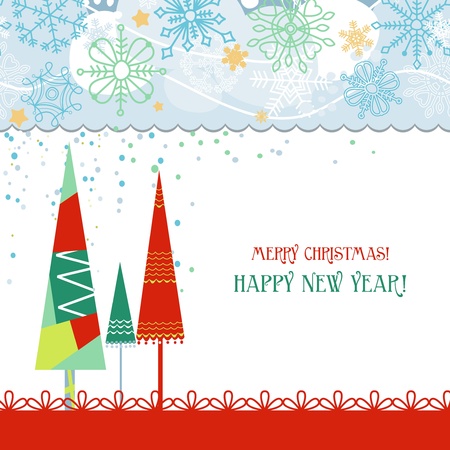 Christmas trees card in traditional colors over white のイラスト素材