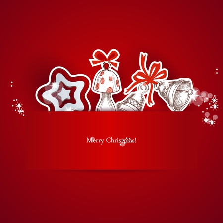 Red Christmas banner, folder with decorative stickersのイラスト素材