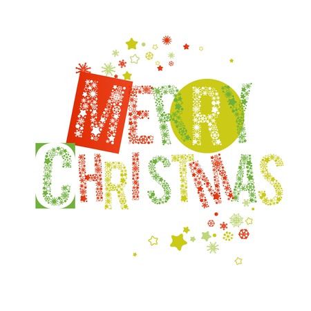 Merry Christmas text in red and green, letters made of snowflakesのイラスト素材