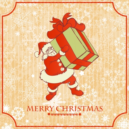 Vintage Christmas card, Santa with giftのイラスト素材