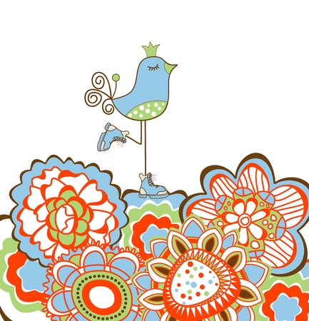 Flowers and bird decoration のイラスト素材