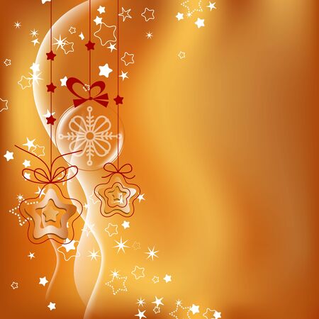 Golden Christmas background, hanging ornaments のイラスト素材