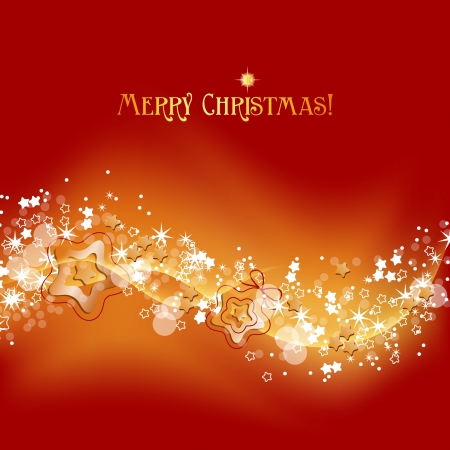 Gold and red Christmas background, light waves and stars vector illustration のイラスト素材