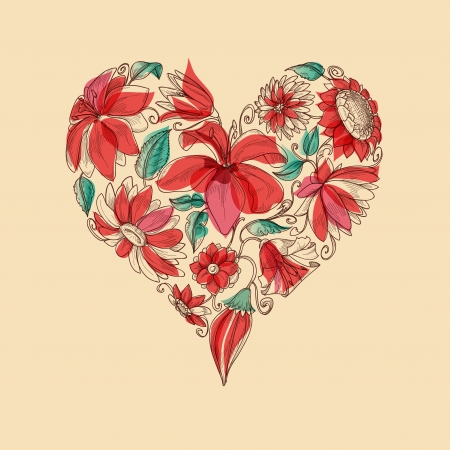 Retro heart of flowers love symbolのイラスト素材