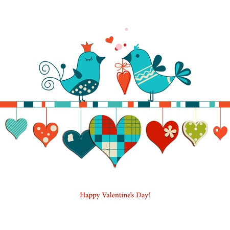 Cute birds sharing love , Valentines day designのイラスト素材