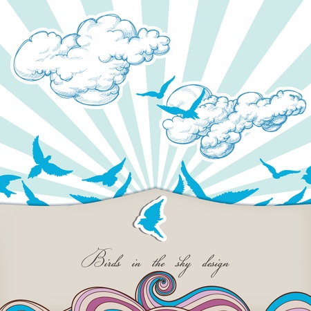 Blue birds in the sky vector のイラスト素材