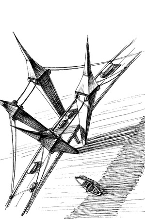 Top view of a highway bridge over river sketch のイラスト素材
