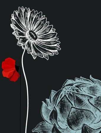 Flowers over dark background invitation のイラスト素材