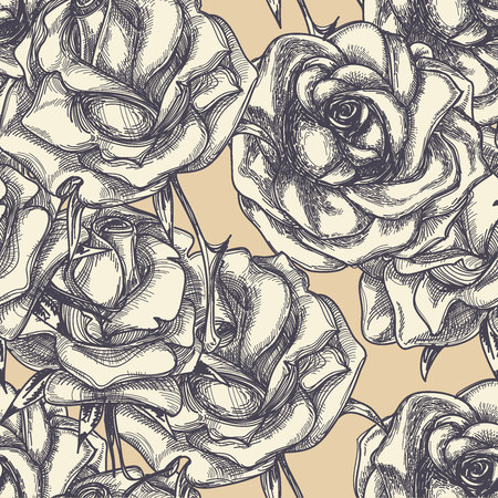 Vintage roses in bloom seamless pattern のイラスト素材