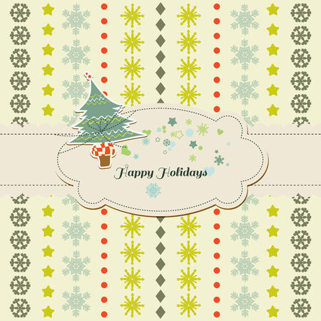 Christmas / New Year cute card, Christmas tree and frame for textのイラスト素材