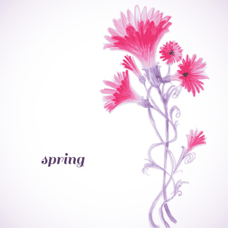 Pink flowers watercolor painting, spring backgroundのイラスト素材